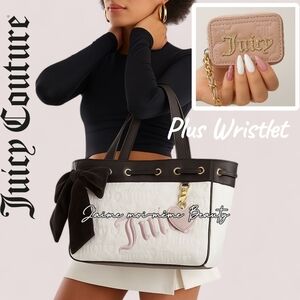 Juicy Couture Y2K Off White & Blush Pink Daydreamer Bag And Wrislet With Bows